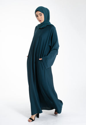 Teal Textured Abaya with Zip Pockets