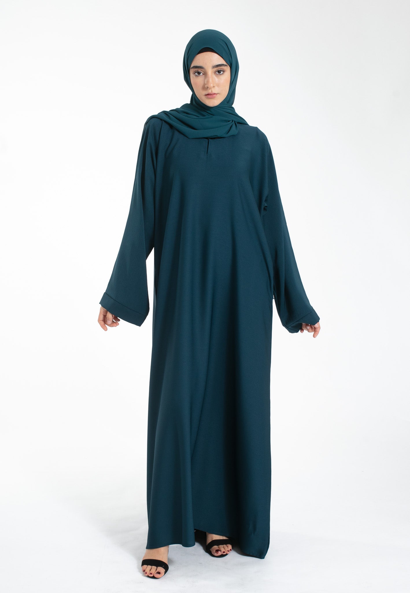 Teal Textured Abaya with Zip Pockets