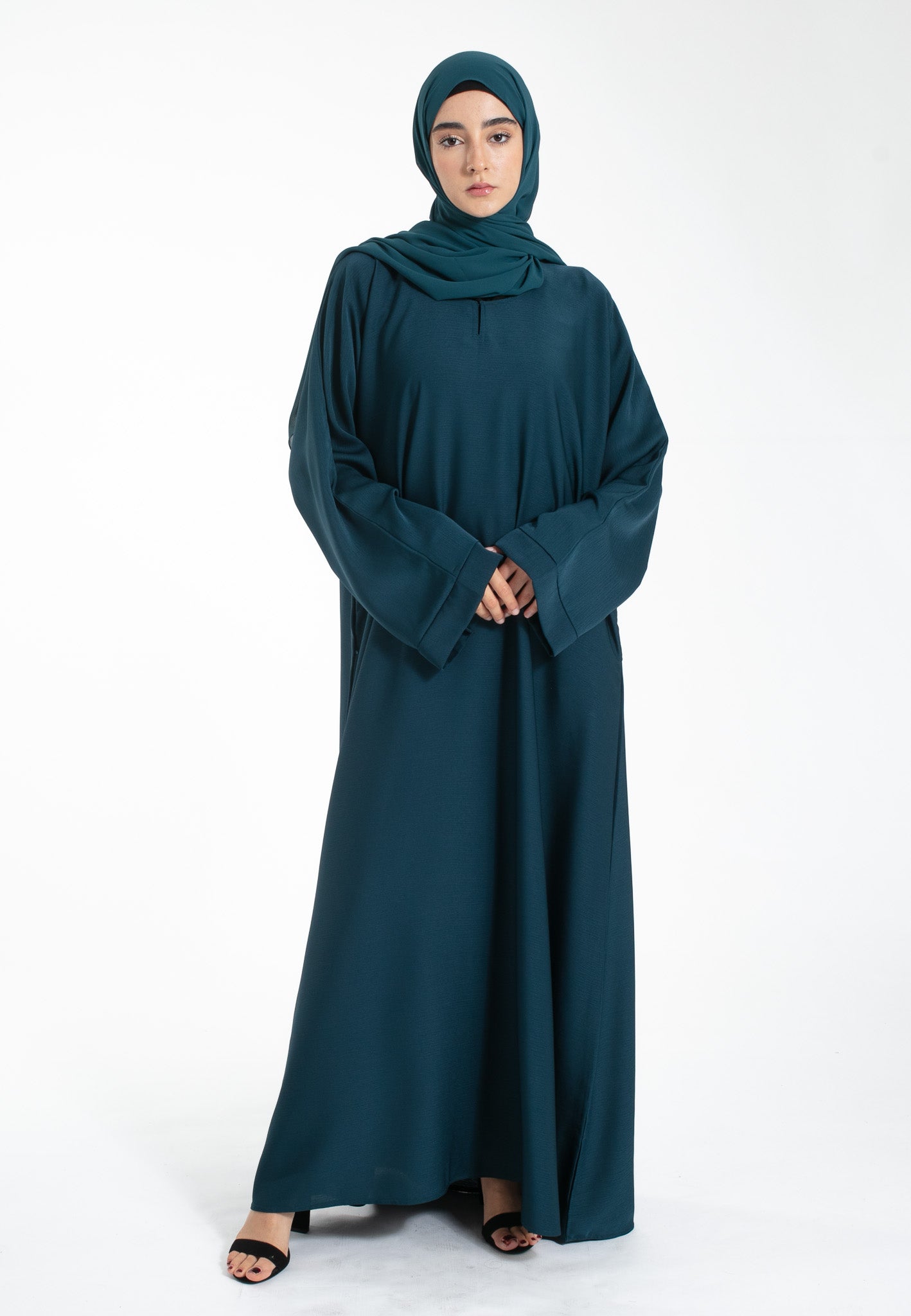 Teal Textured Abaya with Zip Pockets