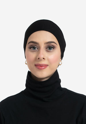 Black Tie-Back Hijab Cap - Front