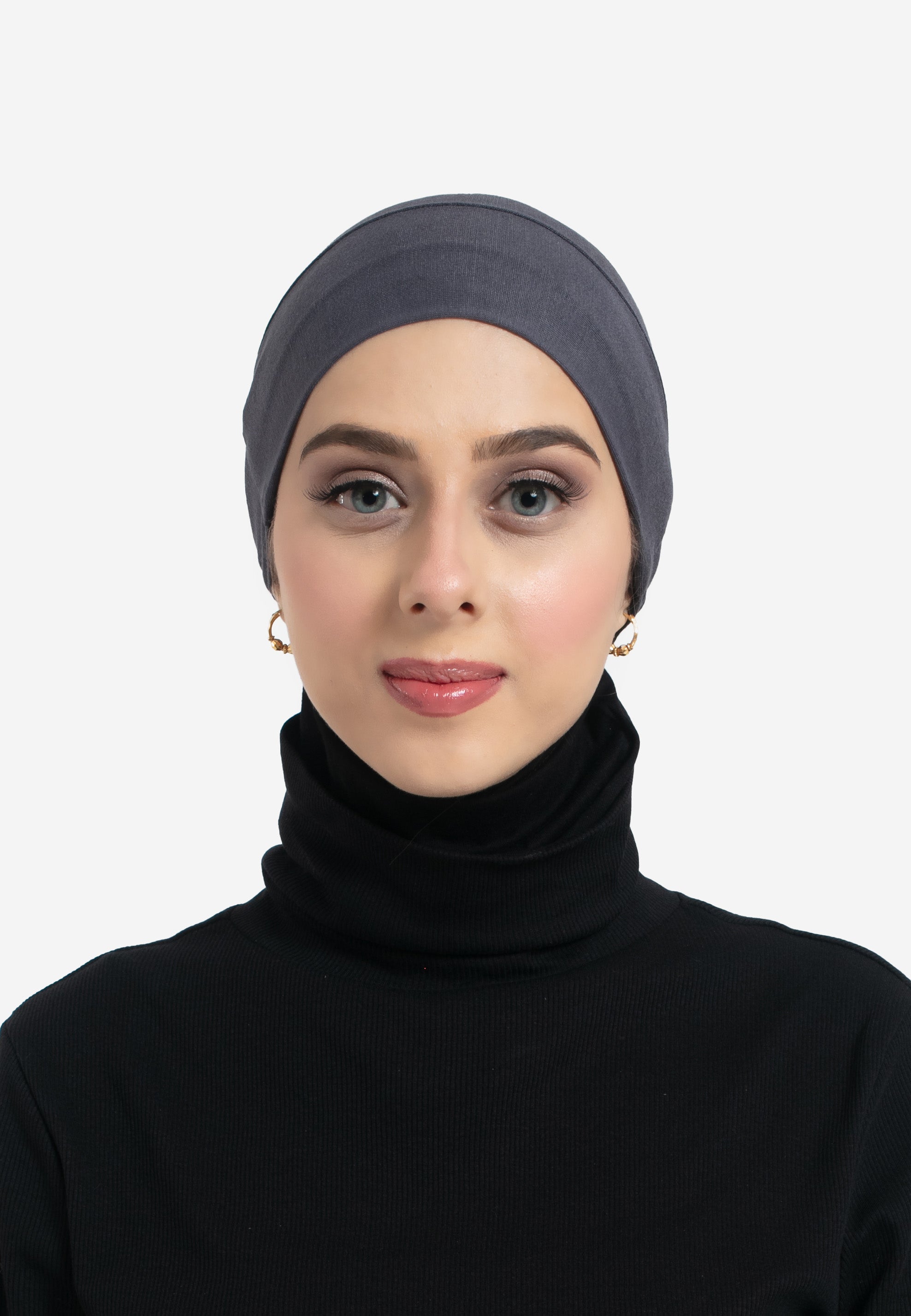 Charcoal Tie Back Hijab Cap - Front