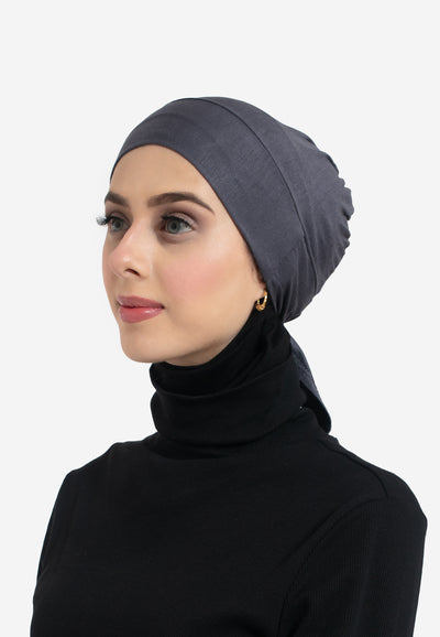 Charcoal Tie Back Hijab Cap - Side