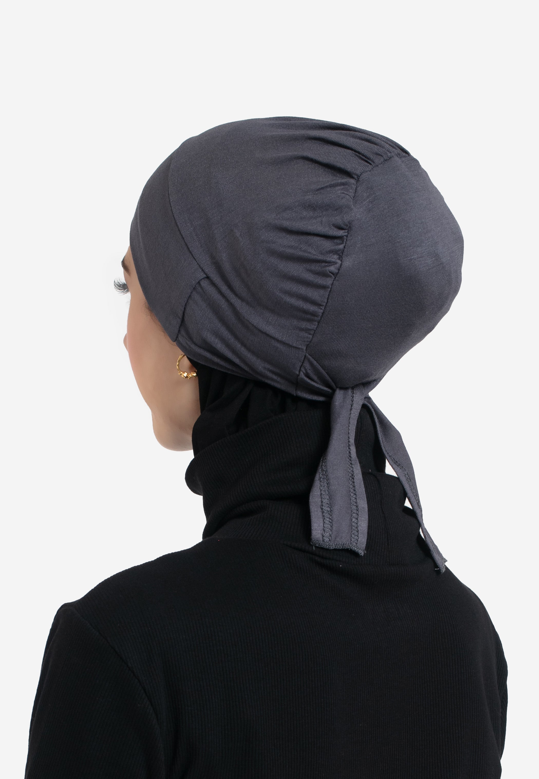 Charcoal Tie Back Hijab Cap - Back