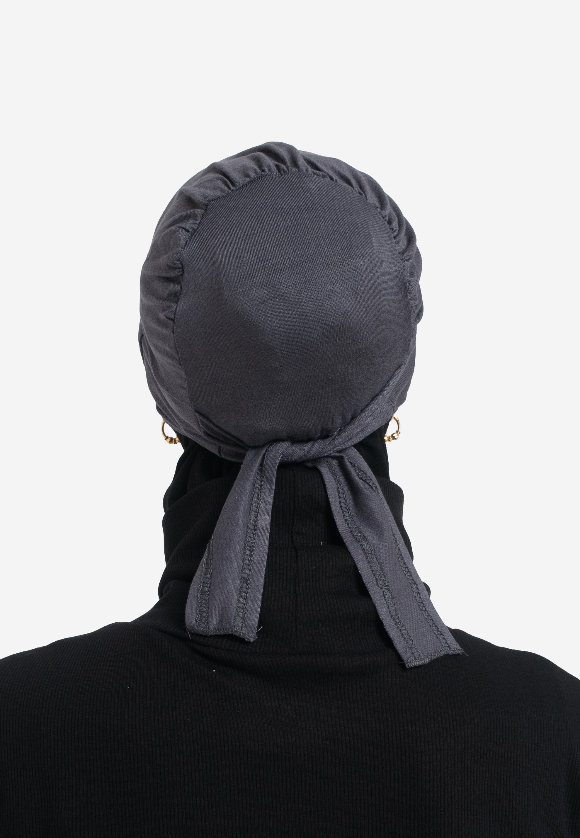 Charcoal Tie Back Hijab Cap - Back