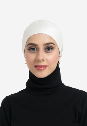 Cream Tie Back Hijab Cap - Front