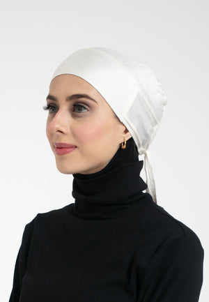 Cream Tie Back Hijab Cap - Side