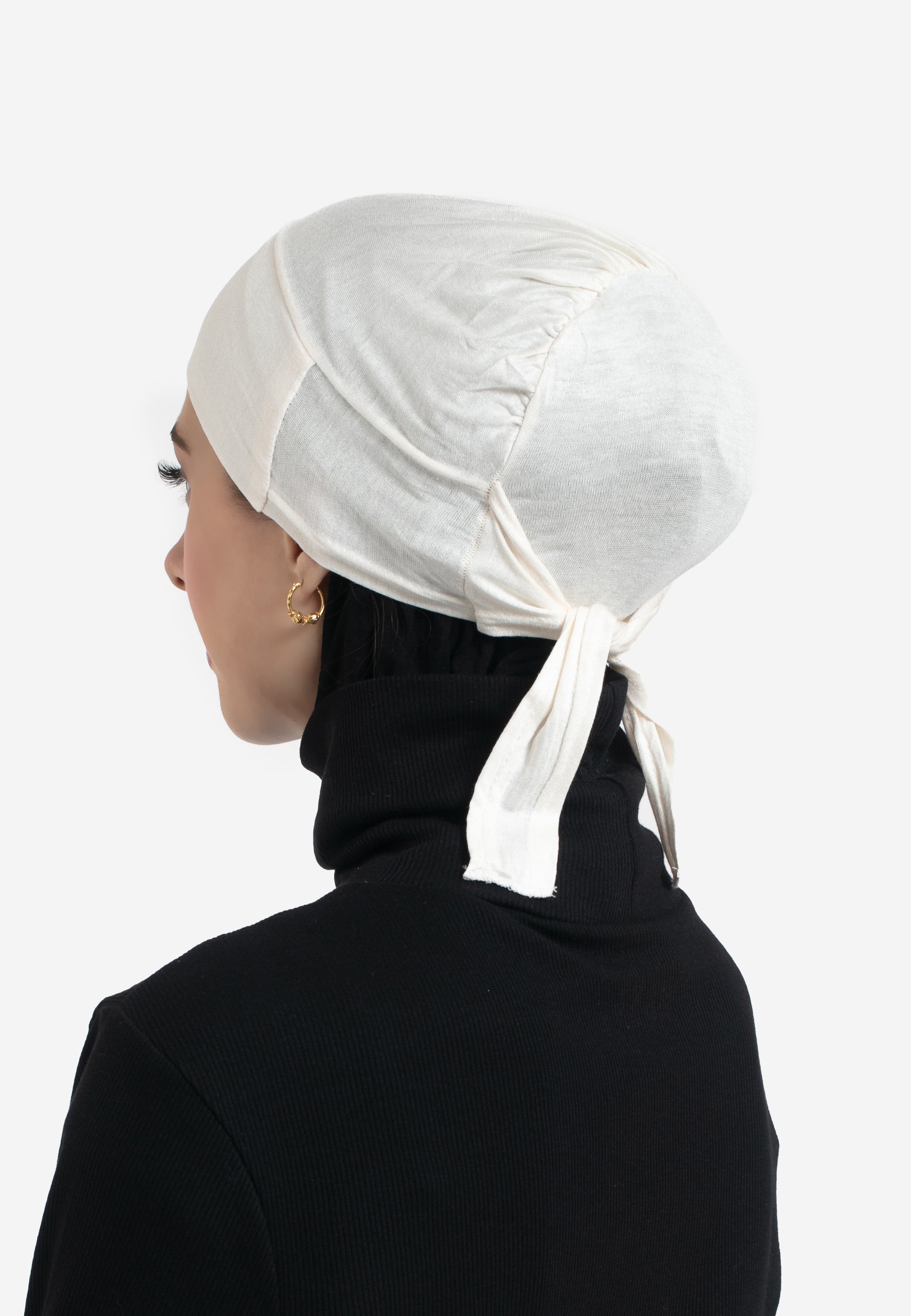 Cream Tie Back Hijab Cap - Back