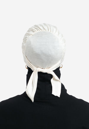 Cream Tie Back Hijab Cap - Back