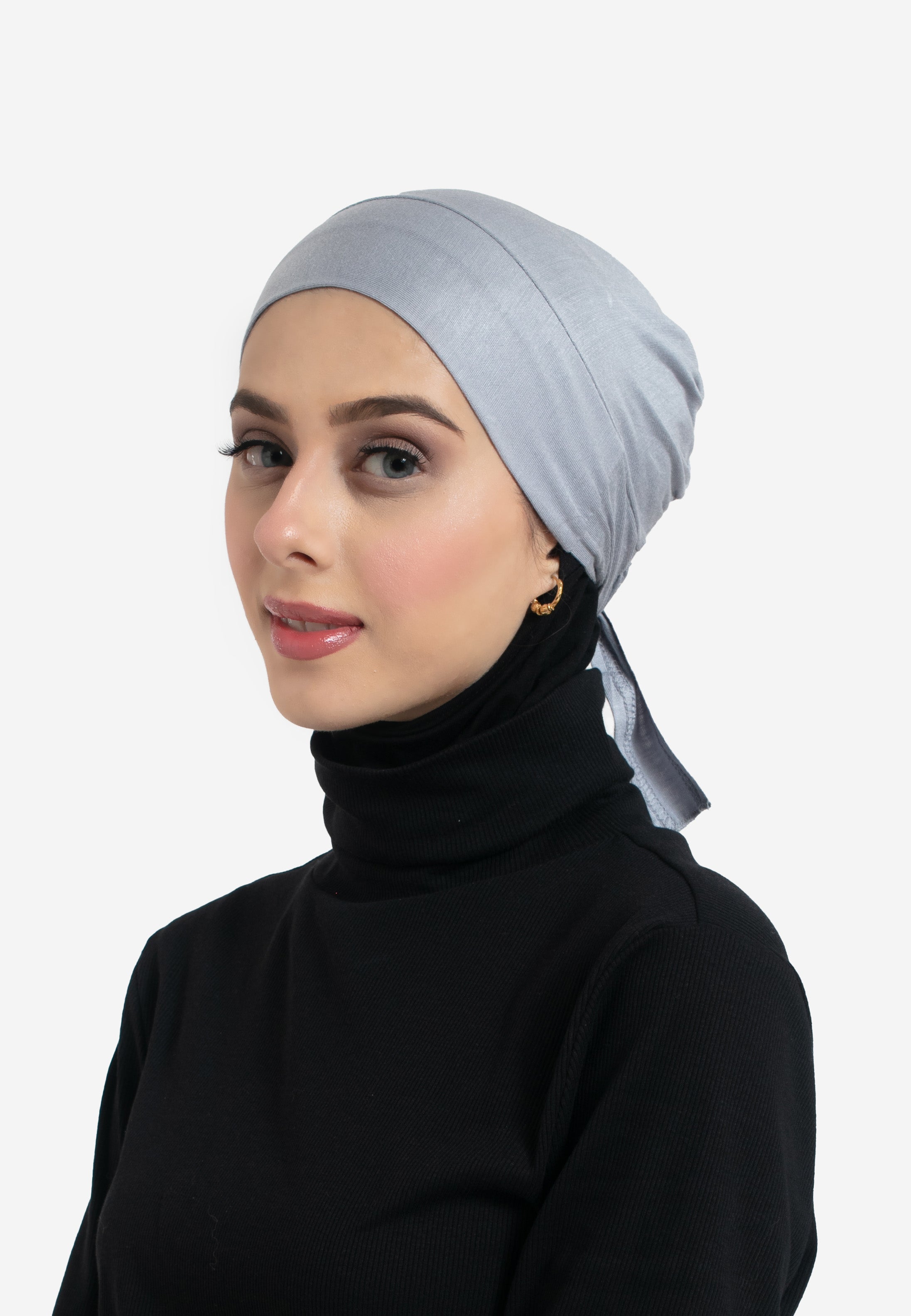 Grey Tie Back Hijab Cap - Side