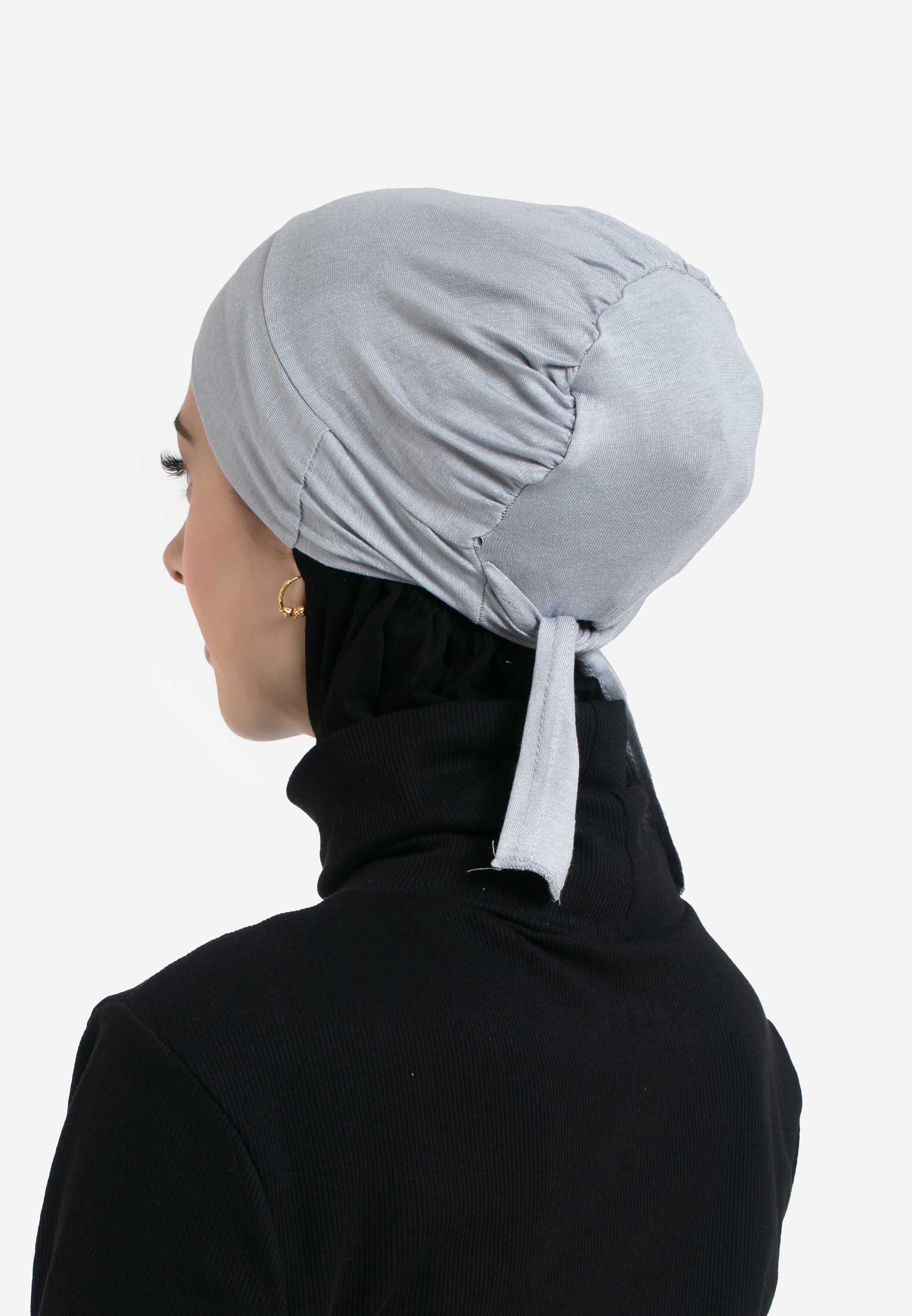 Grey Tie Back Hijab Cap - Back