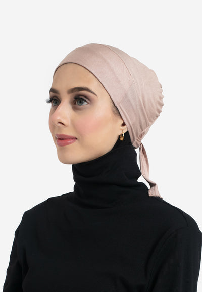 Latte Tie Back Hijab Cap - Side