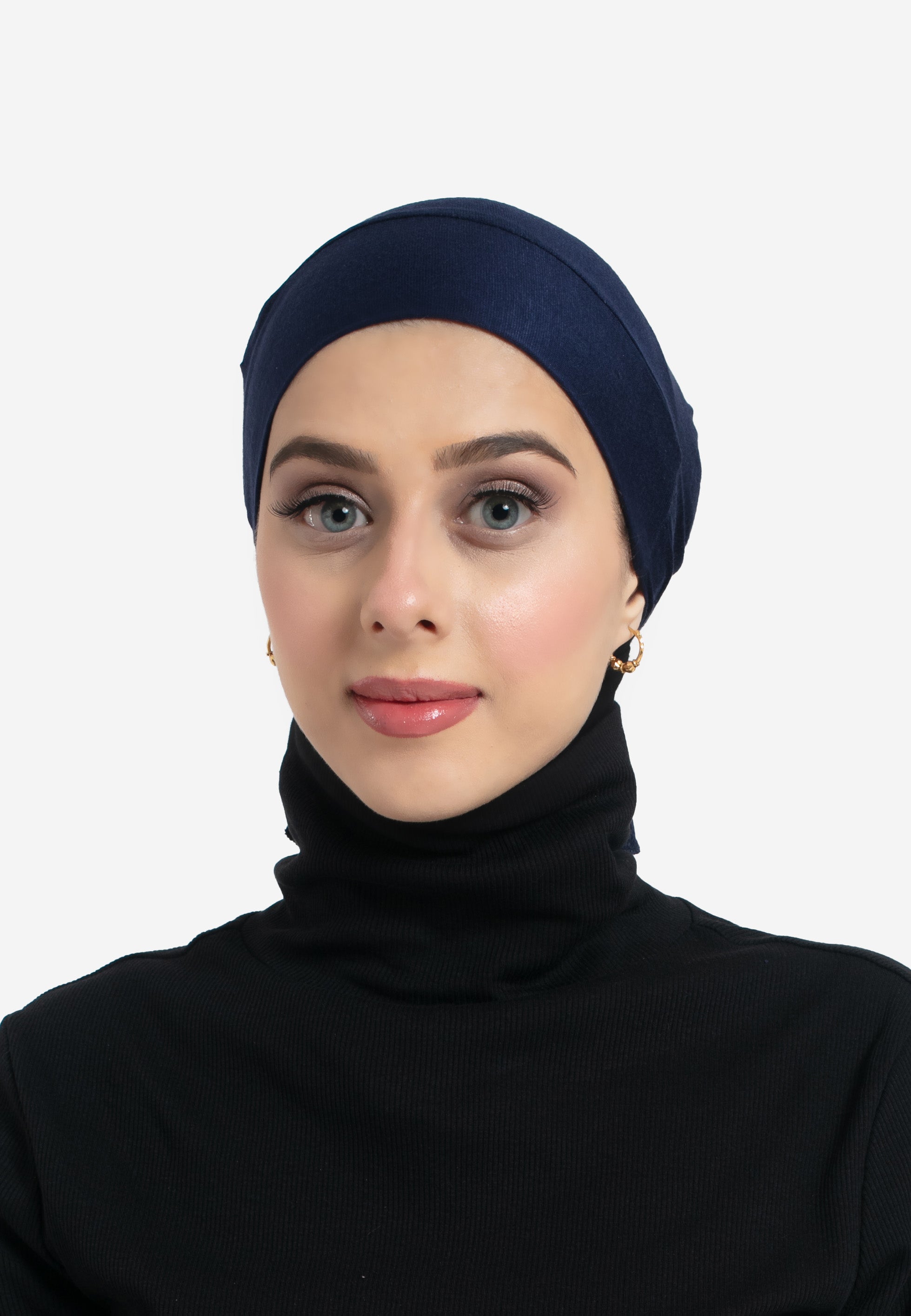 Navy Tie Back Hijab Cap - Front