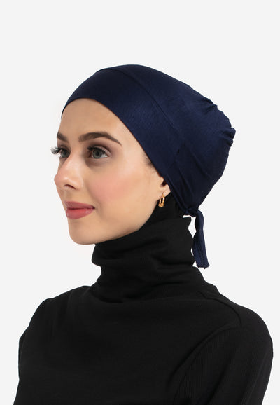 Navy Tie Back Hijab Cap - Side