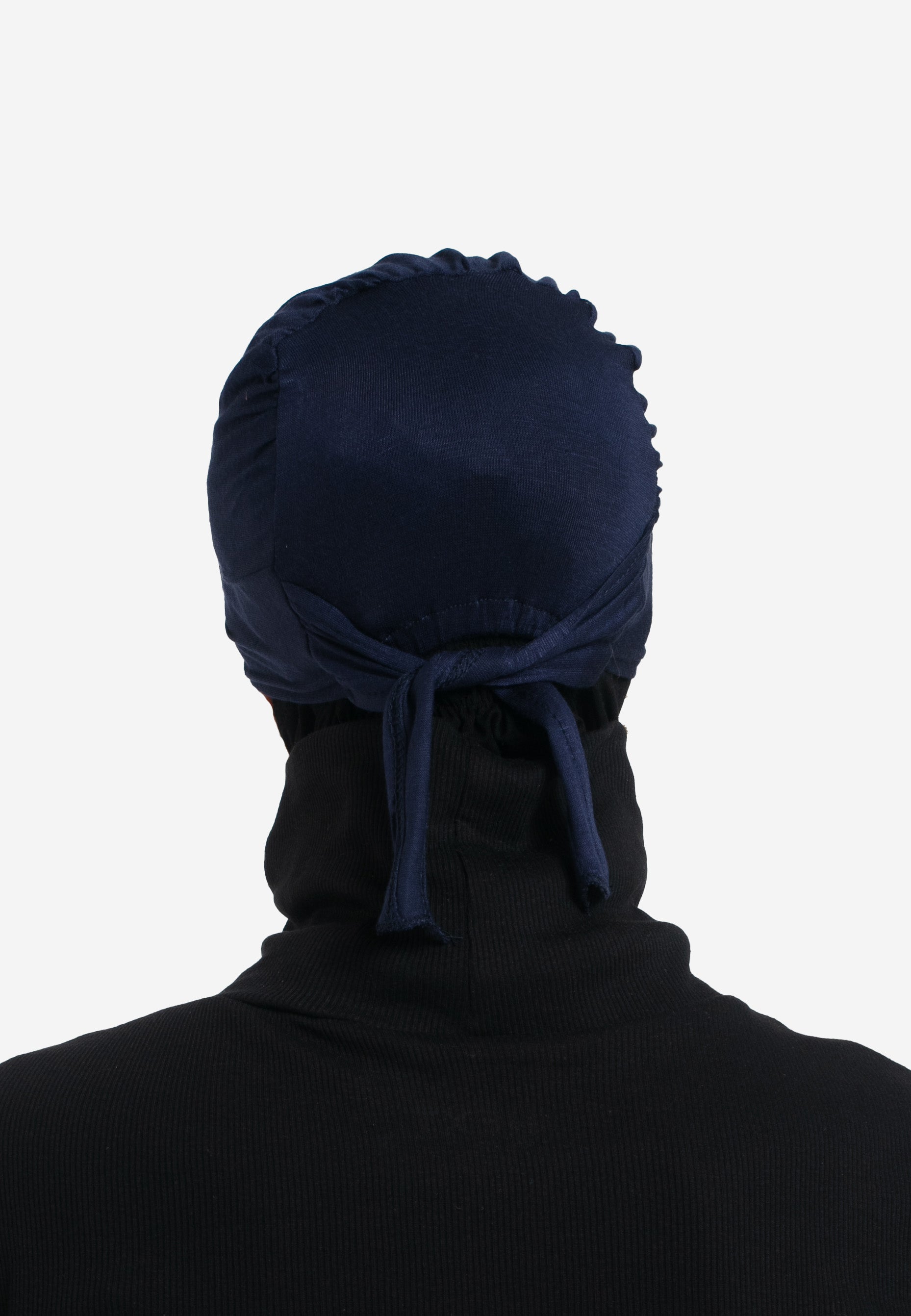 Navy Tie Back Hijab Cap - Back