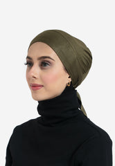 Olive Tie Back Hijab Cap - Side