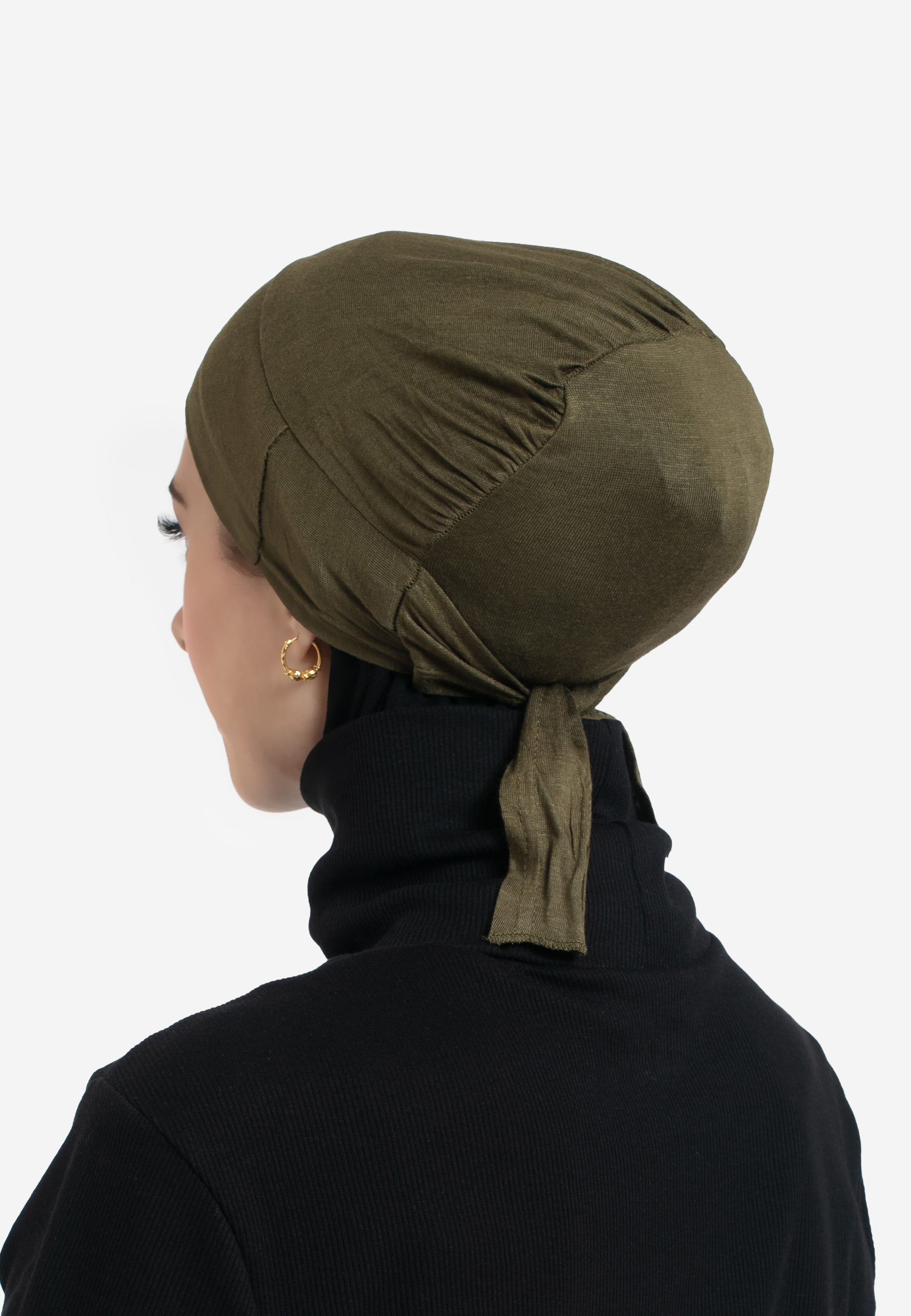 Olive Tie Back Hijab Cap - Back