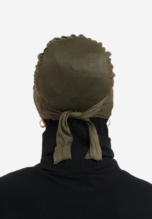 Olive Tie Back Hijab Cap - Back