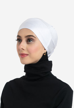 Pure White Tie Back Hijab Cap - Side