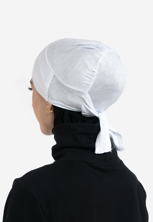 Pure White Tie Back Hijab Cap - Back