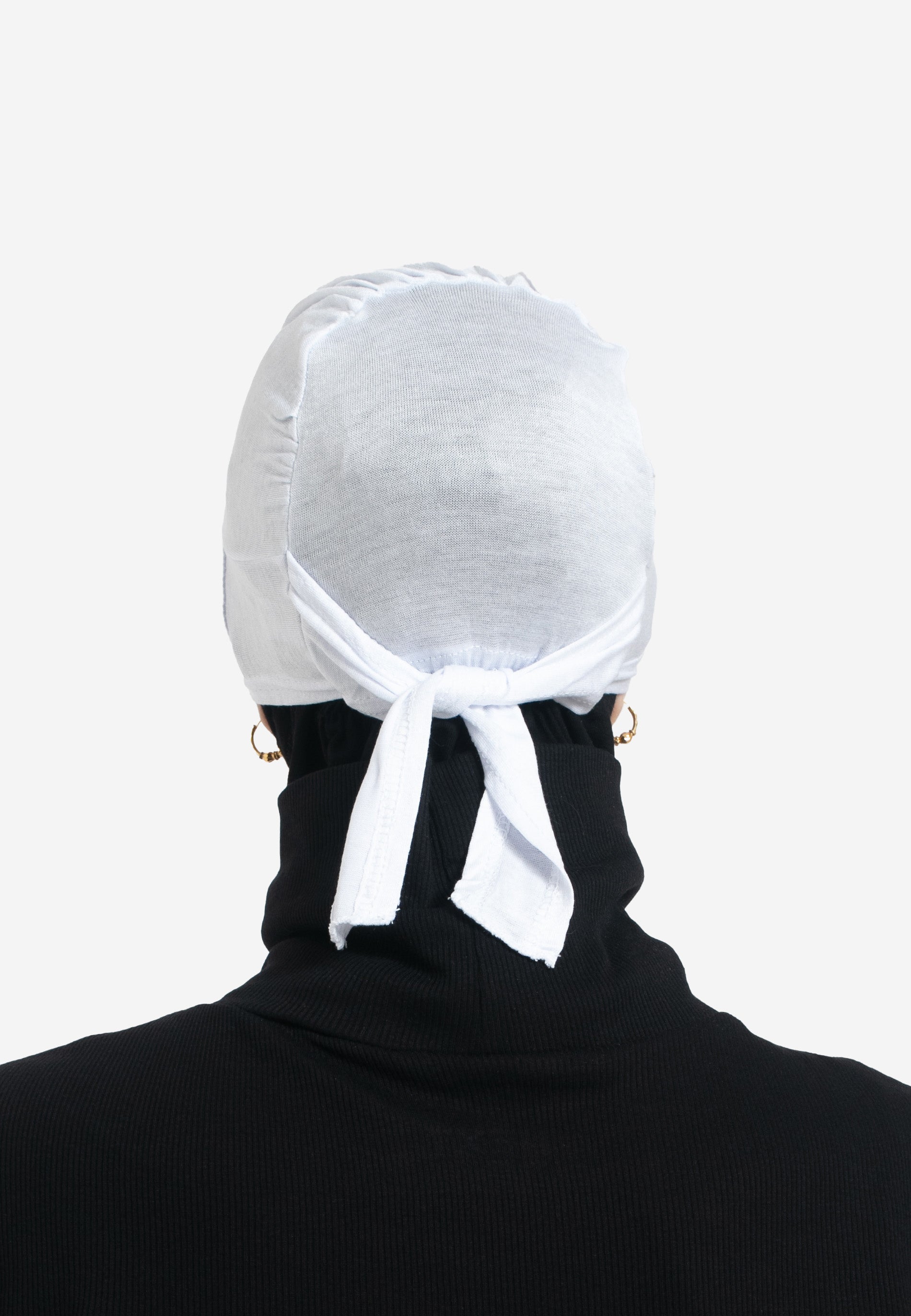 Pure White Tie Back Hijab Cap - Back