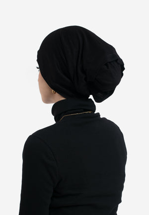 Black Tube Hijab Cap - Back