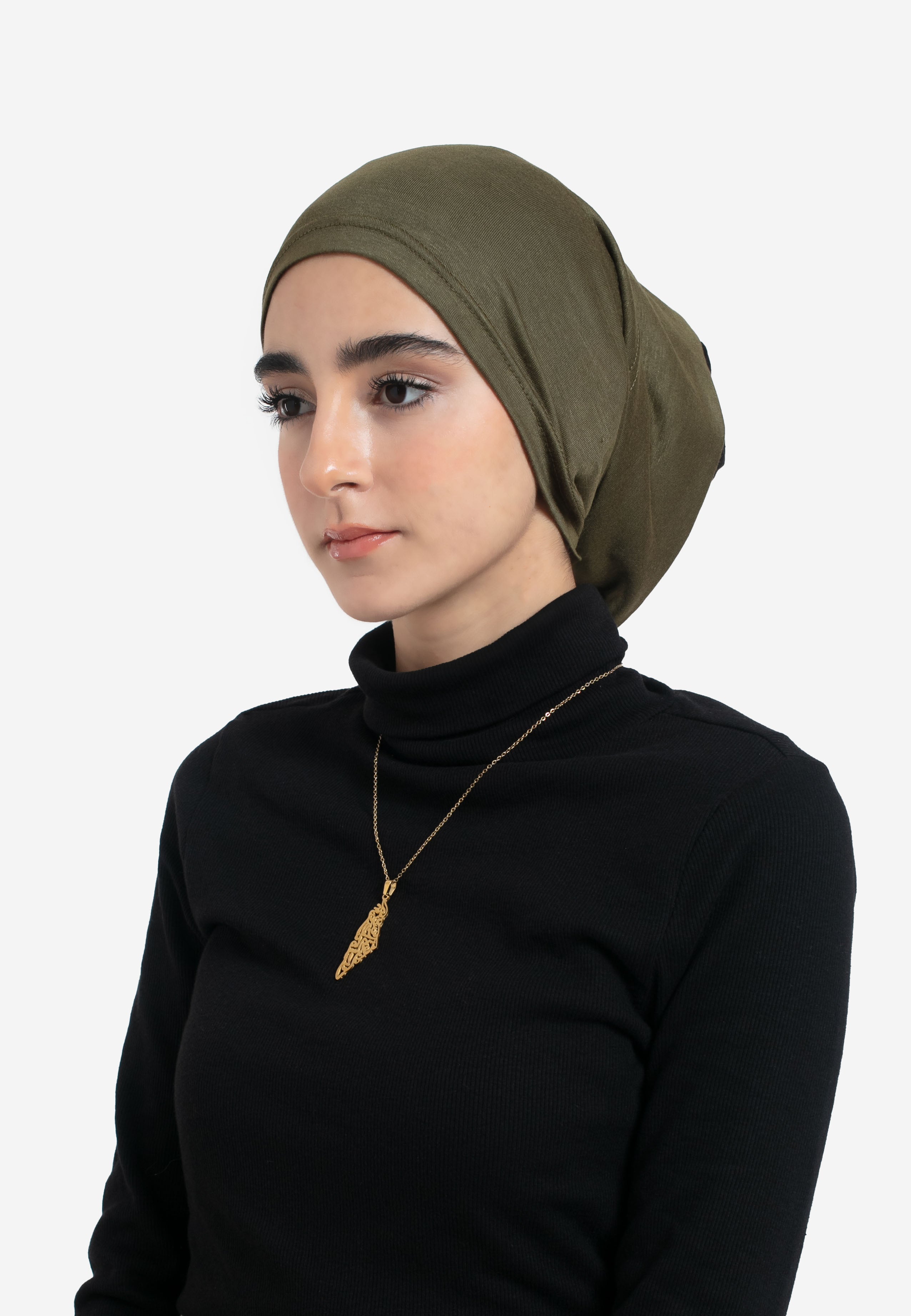 Olive Tube Hijab Cap - Side