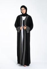 Zig-Zag Embroidered Open Abaya