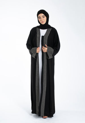 Zig-Zag Embroidered Open Abaya