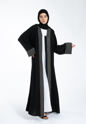 Zig-Zag Embroidered Open Abaya