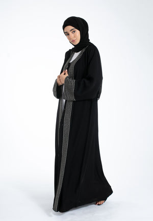 Zig-Zag Embroidered Open Abaya