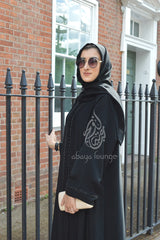 Classic Black On Black Embellished Open Abaya