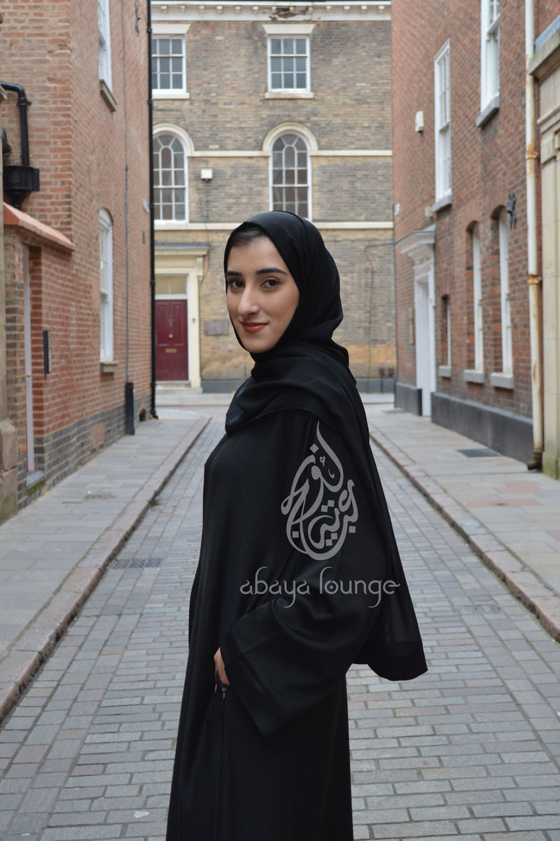 Textured Black Abaya with Zip Pockets
