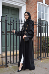 Black Lace Open Abaya