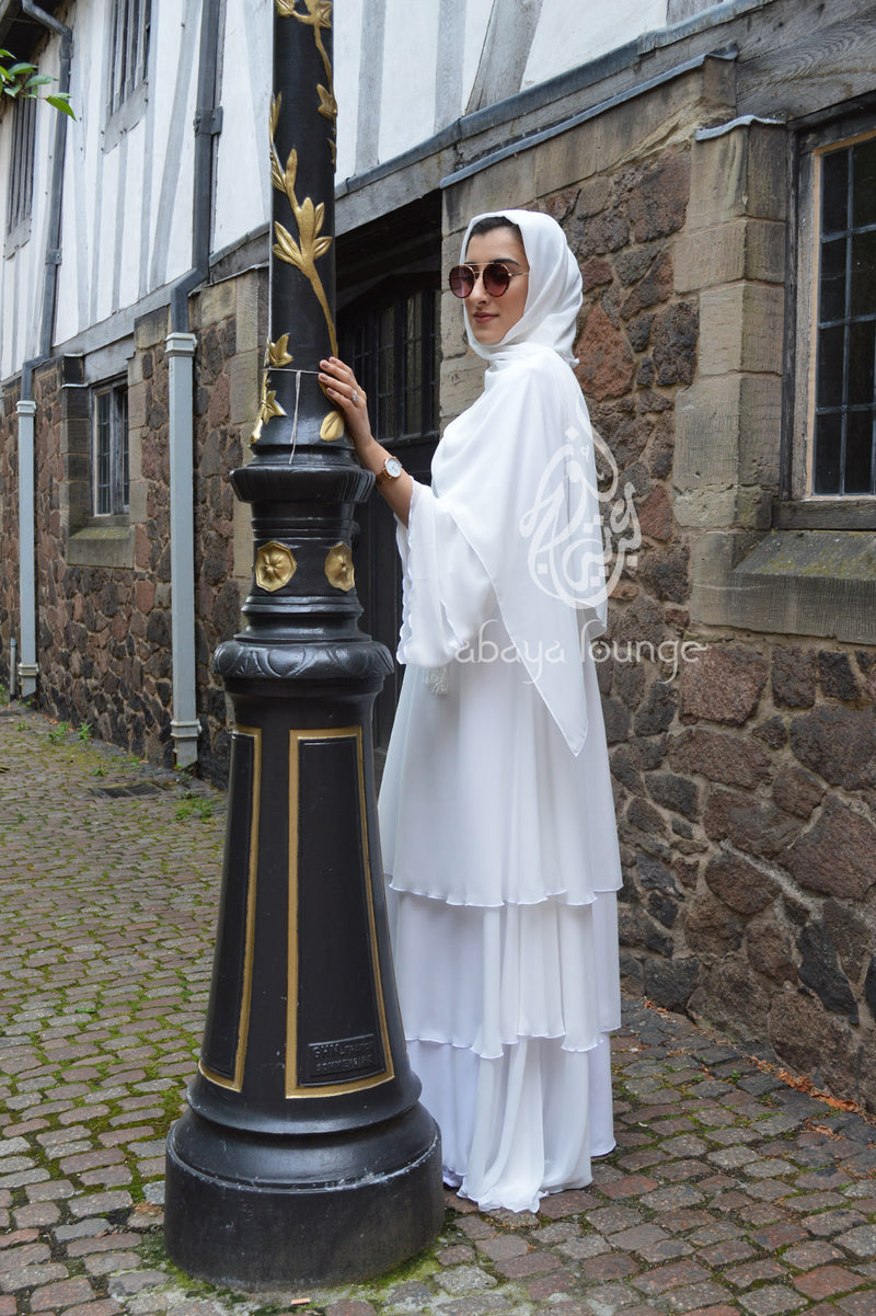 Jasmine White Layered Abaya With Inner Dress