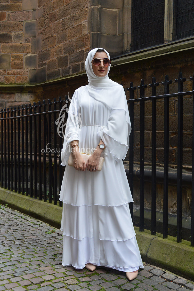 Jasmine White Layered Abaya With Inner Dress