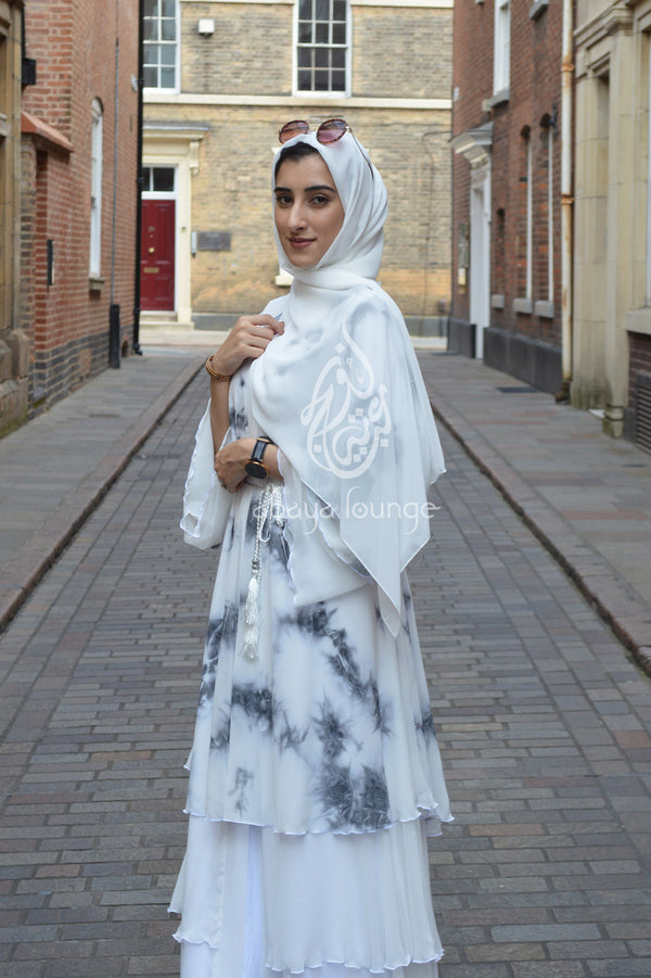 Tie Dye Layered Open Abaya with Inner Dress