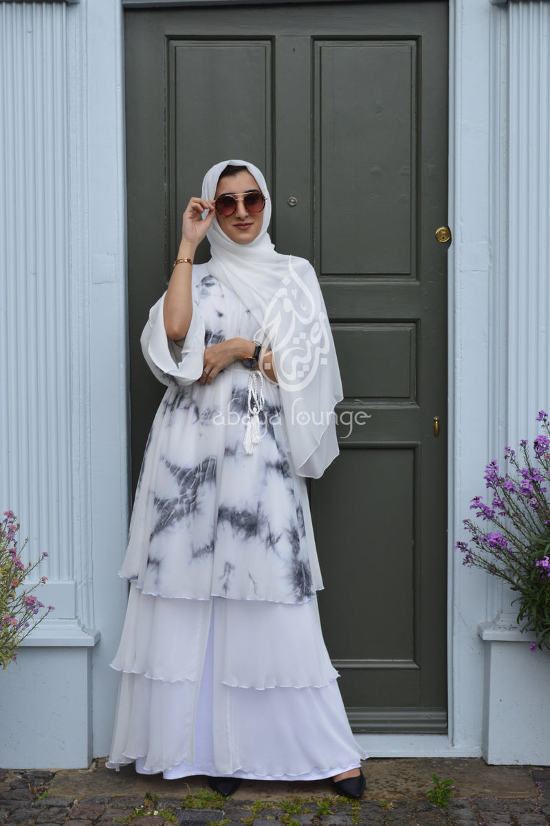 Tie Dye Layered Open Abaya with Inner Dress