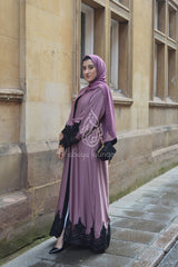 Black Intricate Lace Open Abaya