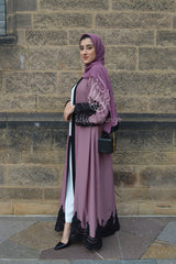Black Intricate Lace Open Abaya